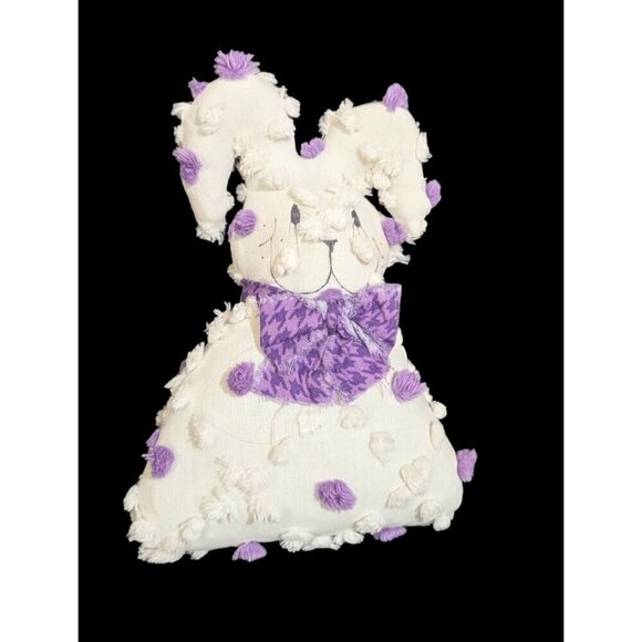 Vintage Handmade Polka Dot Bunny Doll Stuffed Animal White & Purple 9" Tall - Picture 1 of 7
